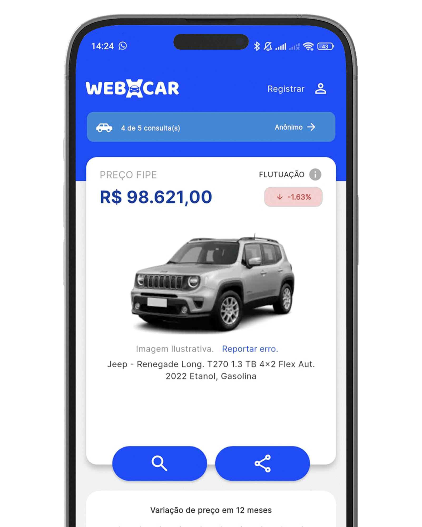 App WebXcar — Consulta de Veículos